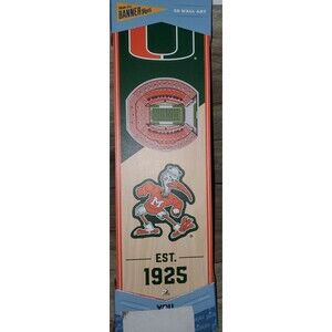 Miami Hurricanes Stadium 3 D Wood  BANNER WALL ART 6 X 19  Ready To Hang